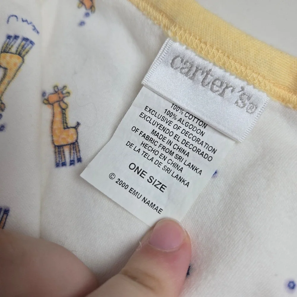 Vtg Carter's John Lennon Blanket Giraffe EMU NAMAE Cotton Receiving Yellow 2000